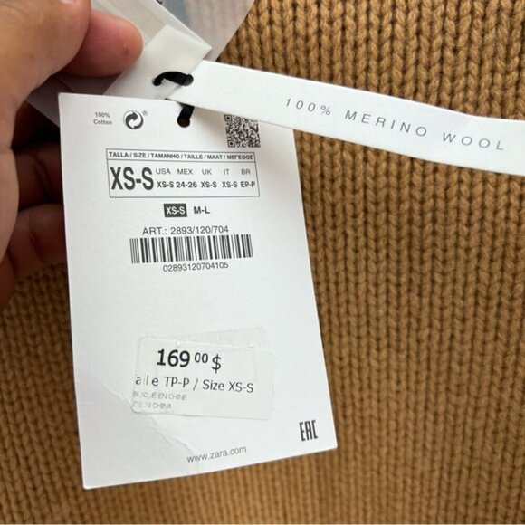 Zara - Women's Merino Wool Cut Outs Limited Edition Sweater - Brown. Size: XS-S. - Picture 6 of 16